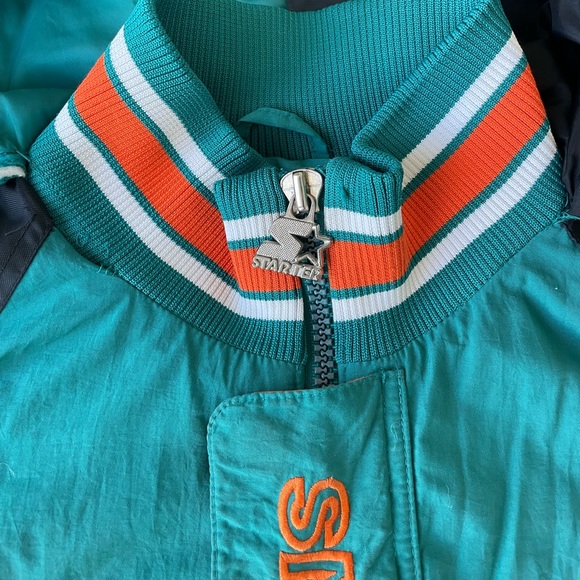 VTG Starter Jacket NFL MIAMI DOLPHINS Puffer Coat w Hood Mens Large Pullover - Picture 7 of 16